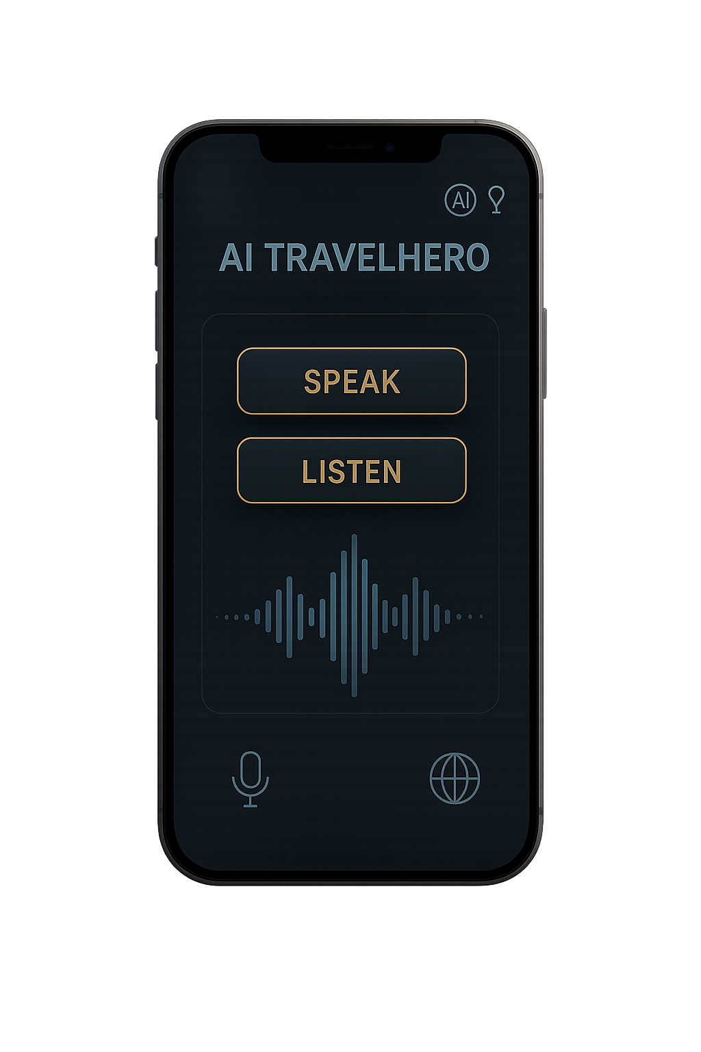 AITravelHero smartphone interface showing Speak & Listen translation mode